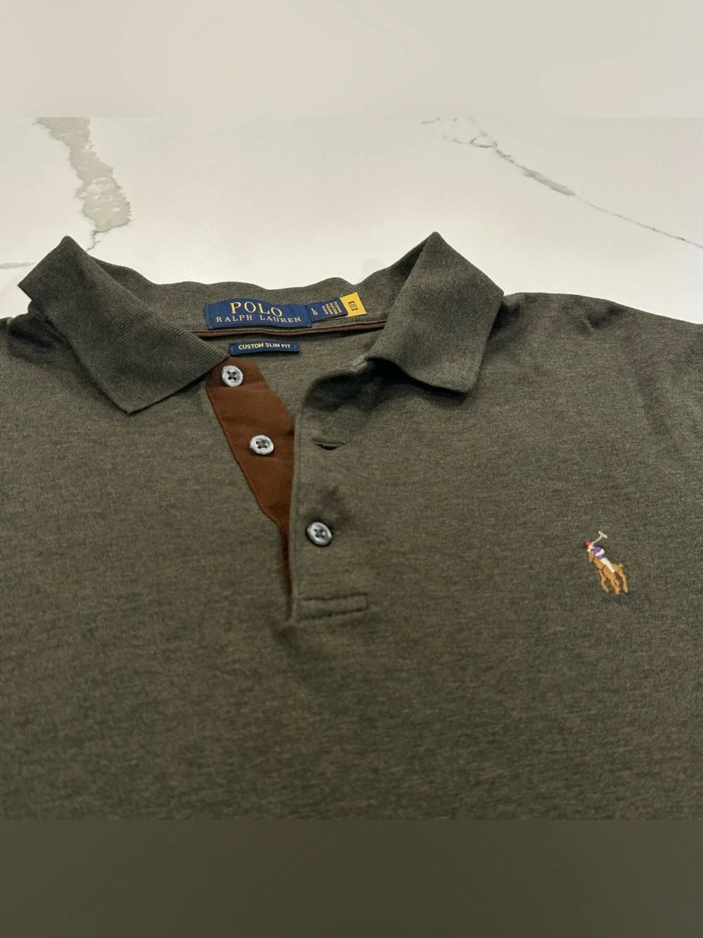 Polo Ralph Lauren Mens Custom Slim  Shirt L Green Suede Placket Preppy Old Money